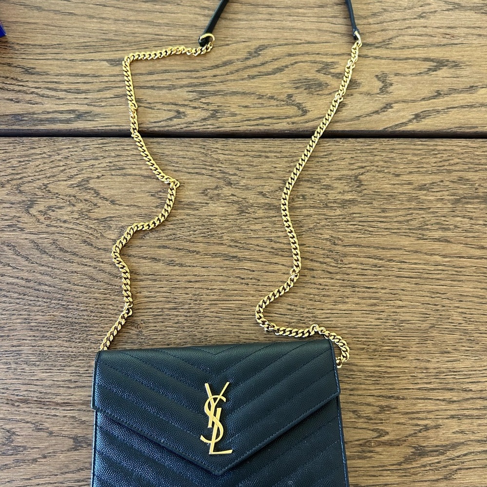Yves Saint Laurent Black Cassandre Envelope Chain Bag